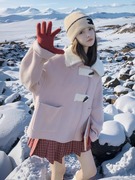 粉色短款双面羊绒大衣女秋冬2023时尚小个子，气质毛呢外套