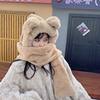 小熊帽子韩版可爱女百搭秋冬季冬天围巾一体保暖手套围脖三件套潮