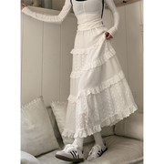 白色半身裙女秋季高腰，a字裙蛋糕裙温柔风长裙设计感小众裙子