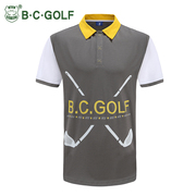 BCGOLF高尔夫男款短袖T恤夏季翻领套头POLO衫上衣灰白黄三色拼接