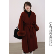 ladyxiexie新年限定赫本红色大衣外套，女秋冬高级感收腰双面羊绒