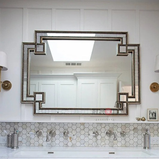 法式复古浴室镜家用洗手台异形壁挂式梳妆镜欧式卫生间洗漱台镜子