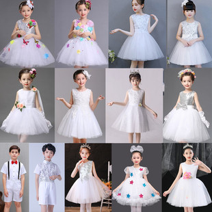 六一儿童演出服小学生女童白色蓬蓬纱裙公主裙幼儿园合唱表演服装