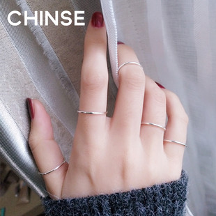 s925纯银关节戒指，女极简约超细尾戒冷淡ins风个性食指指环潮素圈