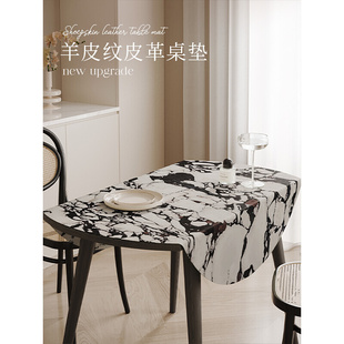 大理石纹折叠椭圆桌餐桌，垫台面保护垫防水防油隔热垫轻奢高级桌布