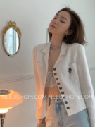 NeedShop12023夏季白色刺绣小香风高级百搭亚麻短款西服外套
