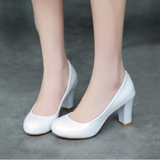20123春季女单鞋 舒适布洛克鞋时尚高跟圆头女单鞋粗跟高跟鞋大码
