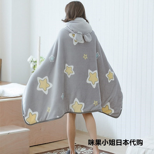 日本gp珊瑚法兰绒毛毯懒人毯办公室，午睡空调毯披肩披风斗篷休闲毯