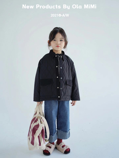 Ola MiMi 原创 儿童 日系设计拼接翻领绗缝棉衣外套 宽松百搭