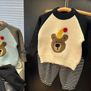 韩国童装儿童毛衣2023秋装洋气百搭男女童，小熊卡通拼色针织衫