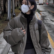 韩系短款pu皮羽绒棉衣棉服女冬季2024棉袄加厚小个子夹棉外套