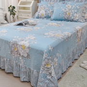 圆角花卉纯棉床单单件，100全棉加大250x270花边，床裙1.5米四季通用