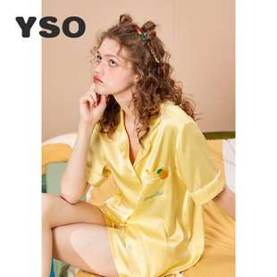 yso海绵宝宝冰丝睡衣女夏季翻领短袖套装卡通可爱可外穿家居服B