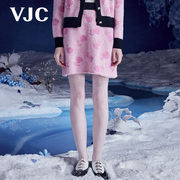 VJC/威杰思2023秋冬女装粉色半身裙撞色提花高腰修身包臀短裙