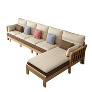 北欧新中式风格实木转角沙发组合C现代简约科技布中小户型贵妃家