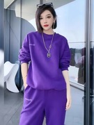 时尚洋气休闲套装女2024春款欧货炸街卫衣紫色网红运动服两件套