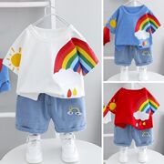 婴儿衣服可爱纯棉t恤短袖短裤分体，套装六7八9个月1周岁男宝宝夏装