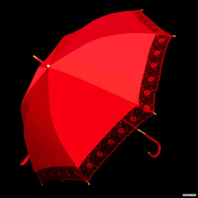 结婚雨伞长柄出嫁新娘红复古防晒伞蕾丝，花边喜庆大红色婚庆伞