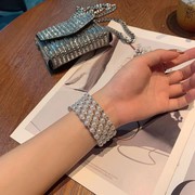 手腕遮疤饰品韩版网红时尚多层珍珠镶钻缠绕手链，宽手镯女手环