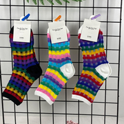 韩国东大门进口韩版少女心学院风格学生方格常规甜美四季中筒长袜