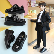 男童皮鞋2024年春秋季儿童，演出小黑鞋亮皮圆头防滑软底中大童