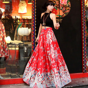 猫布制造红色裙子气质高级旅游拍照好看的中国风半身裙长裙女垂感