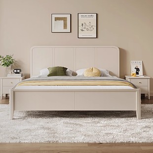 白色实木床现代简约主卧双人床奶油风少女轻奢婚床高箱储物美式床