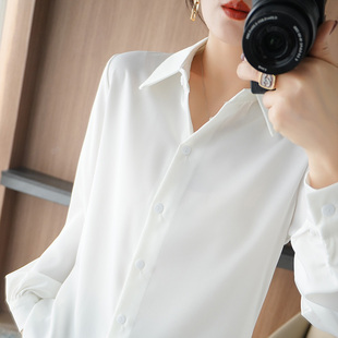 垂感白色衬衫女设计感小众上衣，高级感抗皱醋酸缎面真丝质感衬衣春