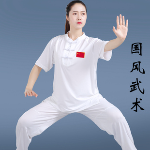 太极服女男T恤牛奶丝太极上衣单件薄款透气夏季太极拳服装练功服