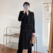 王太太(王太太)黑色西装风，衣女2024年春装，高级感气质中长款大衣外套