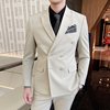 男士西服套装商务韩版修身结婚礼服双排，扣外套纯色西装三件套男潮