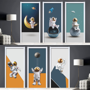 创意卡通宇航员门贴纸整张自粘太空人男孩儿童房衣柜移门玻璃贴画