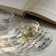 新中式水墨竹小茶杯陋室铭，冰川碟子家用高颜值古风玻璃杯碟品茗杯