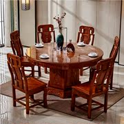 新中式明清古典全实木餐桌，大圆桌送转盘钢化玻璃6-10人家用饭桌