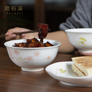 景德镇陶瓷餐具套装手绘新中式米饭碗高温瓷釉下彩面碗家用沙拉碗