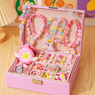 儿童项链手链套装礼盒，女童公主生日礼物，小女孩子的发光饰品首饰盒