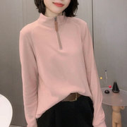 韩国粉色立领卫衣女春季2024德绒洋气保暖时尚，显瘦减龄上衣潮