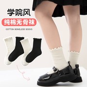 女童配小皮鞋袜子夏款可爱日系黑白色中筒袜，外穿潮春秋季儿童纯棉