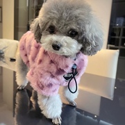 袋袋猫 粉色小豹纹~冬季厚毛绒猫咪衣服宠物保暖卫衣比熊泰迪衣服