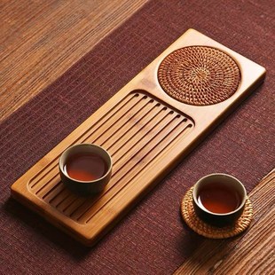竹木茶盘干泡台家用日式手工，实木排水泡，简约功夫茶具茶托海托盘小