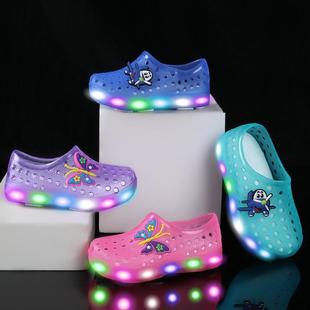 奥特莱斯LED发光鞋小宝宝童鞋花园鞋涉水透气凉鞋沙滩防滑儿童洞