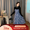 阿胖大码女装秋冬高级时尚复古感显瘦显白宝蓝吊带裙Q6858