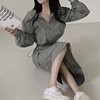 韩国chic小众设计感立领拉链，短款防晒外套，+高腰抽绳半身裙套装女