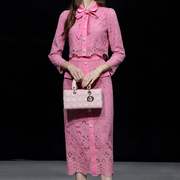 越南小众2024夏季粉色水溶蕾丝连衣裙小礼服裙设计感伴娘一步裙