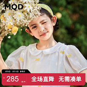 MQD童装女童连衣裙22夏季蝴蝶结绣花女孩欧根纱泡泡袖公主裙