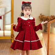 女童连衣裙春装2024加绒女孩，红色秋冬裙子，儿童公主裙童装冬季