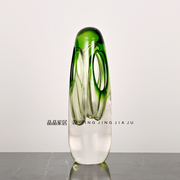轻奢极简翠绿色透明琉璃桌面装饰品客厅酒店样板房玻璃插花瓶摆件