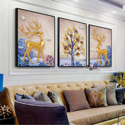 客厅装饰挂画三联画沙发，背景墙画卧室壁画，北欧麋鹿孔雀黑2020