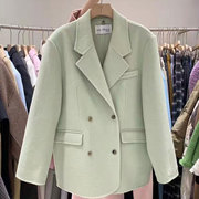 lascelula实体店同款西装领果绿色，双面羊绒外套，女配保暖小马甲潮