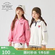 日本livheart女童绣花polo领卫衣2024儿童，运动上衣女大童春秋